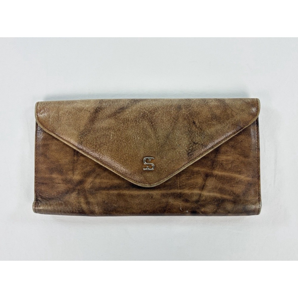 Vintage 70s St. Thomas Soft Calf Leather Clutch Wallet Distressed Brown Logo